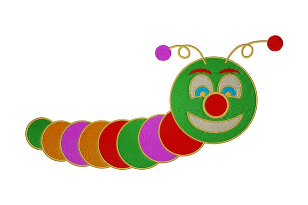 Happy Multicolored Worm Machine embroidery