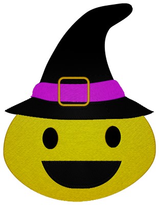 Halloween Emoticon with Witch Hat Machine embroidery