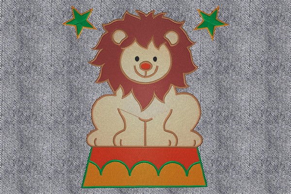 Lion in a Circus Machine embroidery