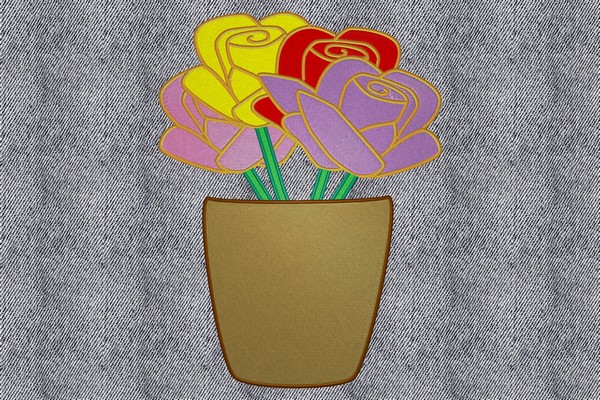Pot with Flowers Machine embroidery