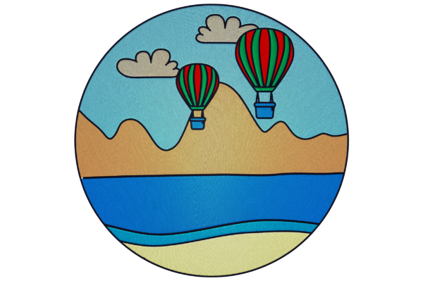 Landscape and balloons embroidery