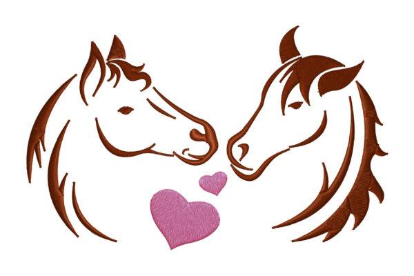two horses in love. Machine embroidery design