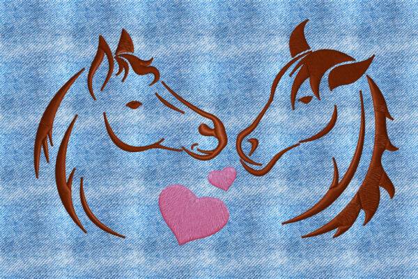 two horses in love. Machine embroidery design